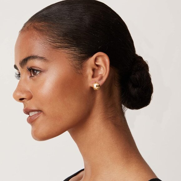 14K Gold Plated Chunky Huggies Earrings for Women - 925 Sterling Silver Posts Sm - Picture 2 of 5